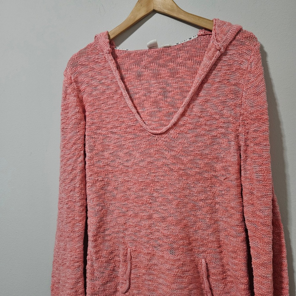 Roxy Womens Coral Pink Marl Knit Hoodie V-Neck Sweater XL Long Sleeve Beach Surf - Picture 2 of 7
